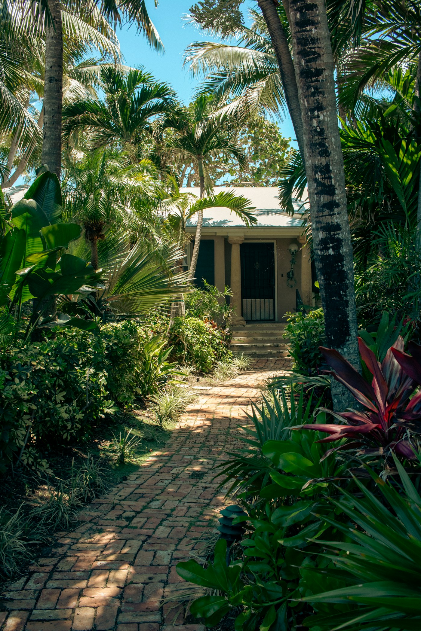 A historic Key West home framed by lush palms and tropical gardens